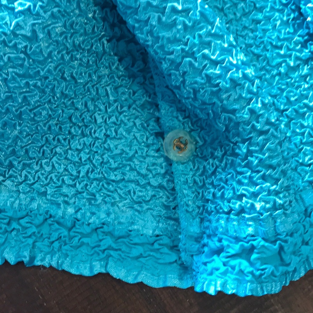 Vintage Sleeveless Teal Sequin Tank Top with Matching Button Down Blouse - Picture 15 of 17